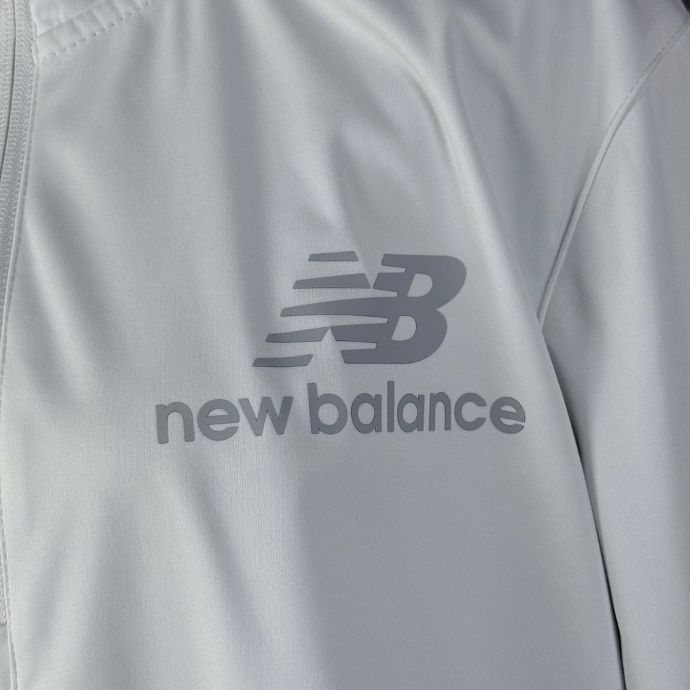 New Balance White Quarter Zip Hooded Windbreaker Jacket Reflective Logo 2XL - Picture 7 of 10